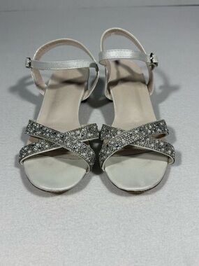 DB Studio Girls' Rhinestone Dress Sandals Size 3 Strappy Thick Heel White
